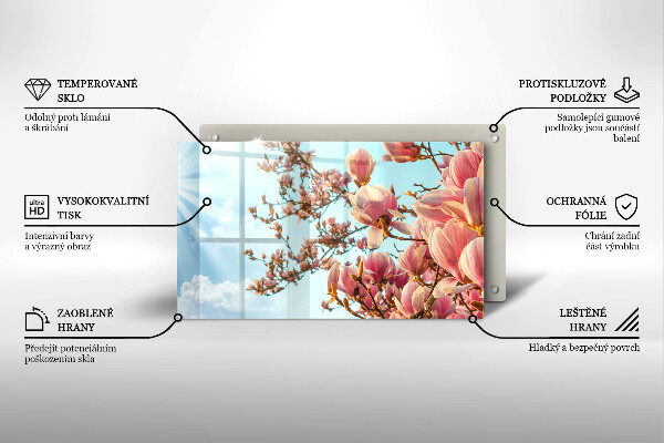 Placă sticla protectie aragaz Arborele cu flori roz