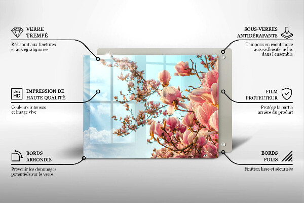 Placă sticla protectie aragaz Arborele cu flori roz