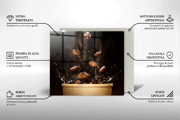 Placă sticla protectie aragaz Boabe de cafea fierbinți