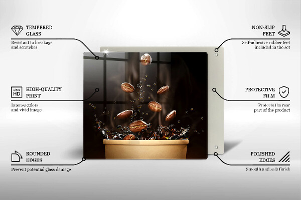 Placă sticla protectie aragaz Boabe de cafea fierbinți