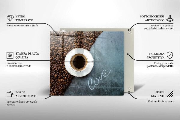 Placă sticla protectie aragaz Boabe de cafea și ceașcă