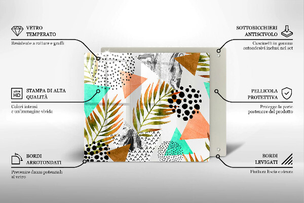 Placă sticla protectie aragaz Model de frunze boho