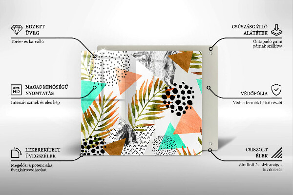 Placă sticla protectie aragaz Model de frunze boho