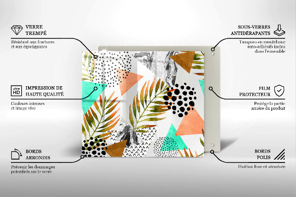 Placă sticla protectie aragaz Model de frunze boho