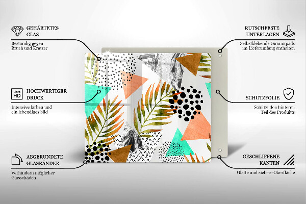 Placă sticla protectie aragaz Model de frunze boho