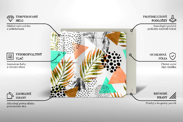 Placă sticla protectie aragaz Model de frunze boho