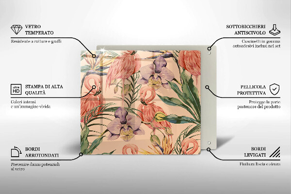 Placă sticla protectie aragaz Ilustrație cu flamingo