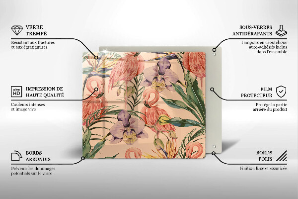 Placă sticla protectie aragaz Ilustrație cu flamingo