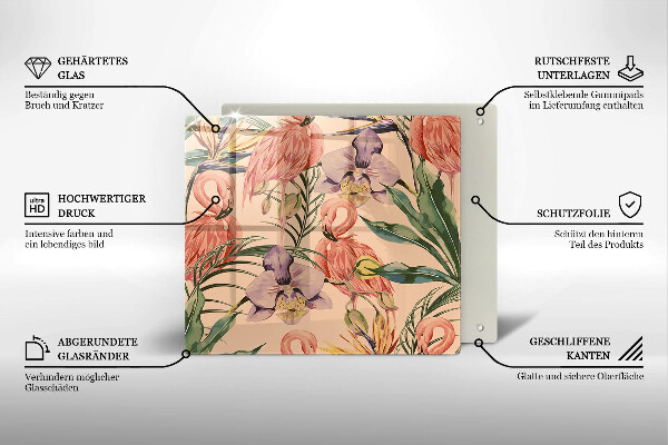 Placă sticla protectie aragaz Ilustrație cu flamingo