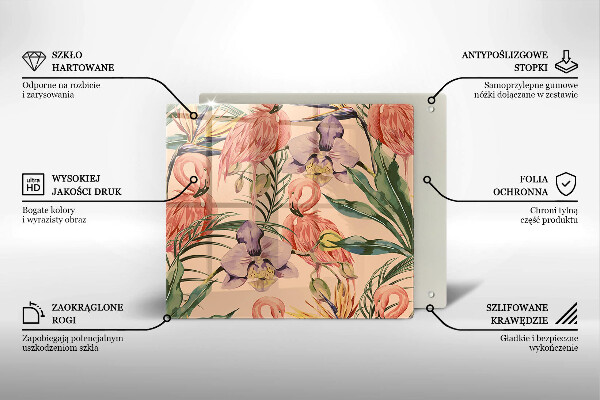 Placă sticla protectie aragaz Ilustrație cu flamingo