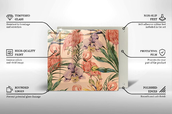 Placă sticla protectie aragaz Ilustrație cu flamingo