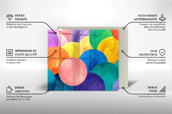 Placă sticla protectie aragaz Cercuri colorate