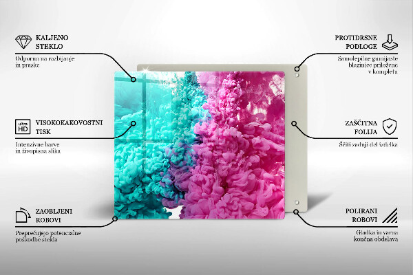 Placă sticla protectie aragaz Fum turcoaz-roz