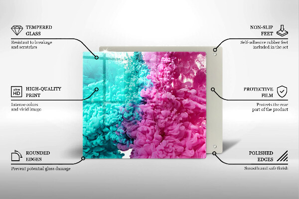 Placă sticla protectie aragaz Fum turcoaz-roz