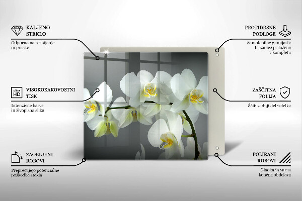 Placă protecție plita Flori albe de orhidee