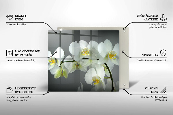 Placă protecție plita Flori albe de orhidee