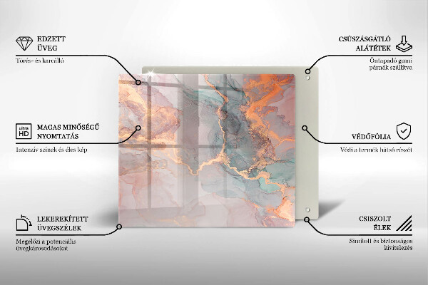 Placă sticla protectie aragaz Marmură cu aur