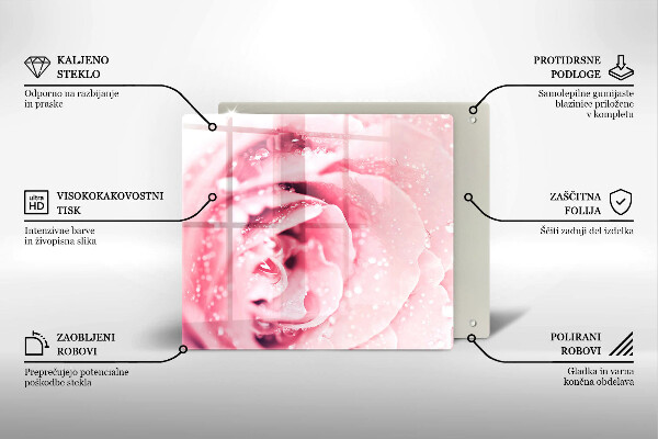 Placă sticla protectie aragaz Picături de rouă și floare de trandafir