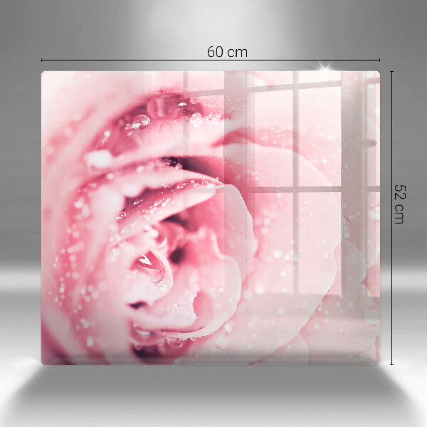 Placă sticla protectie aragaz Picături de rouă și floare de trandafir