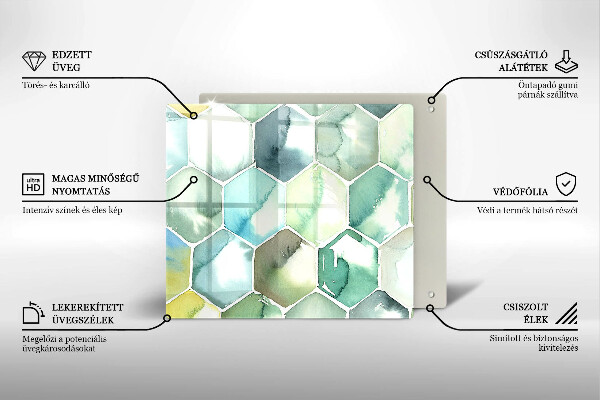Placă sticla protectie aragaz Hexagoane acuarele