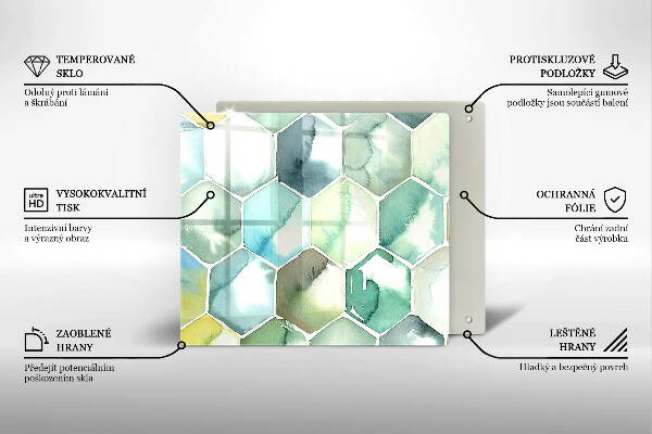 Placă sticla protectie aragaz Hexagoane acuarele