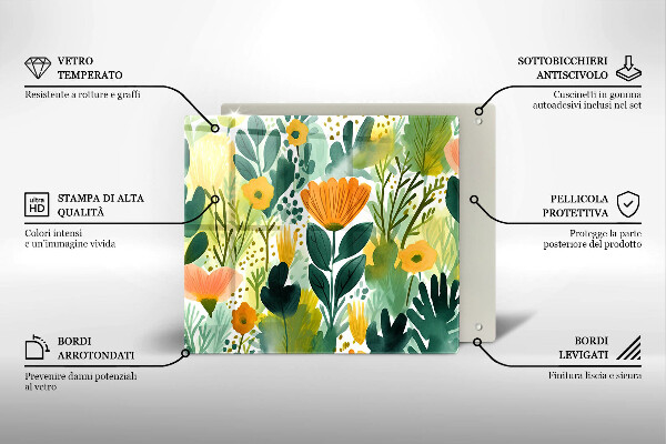 Placă sticla protectie aragaz Flori pictate