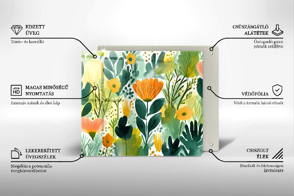 Placă sticla protectie aragaz Flori pictate