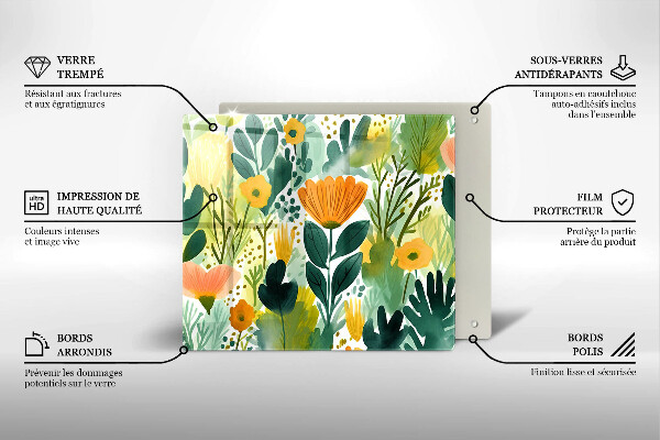 Placă sticla protectie aragaz Flori pictate