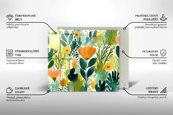 Placă sticla protectie aragaz Flori pictate