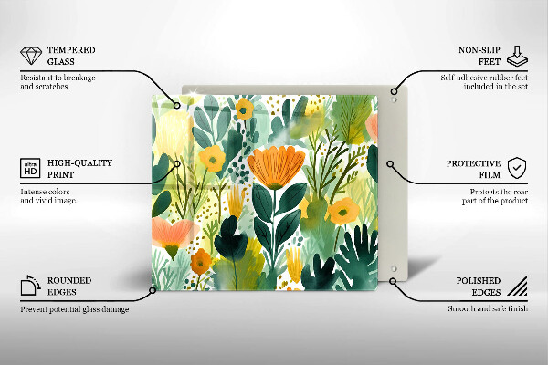 Placă sticla protectie aragaz Flori pictate