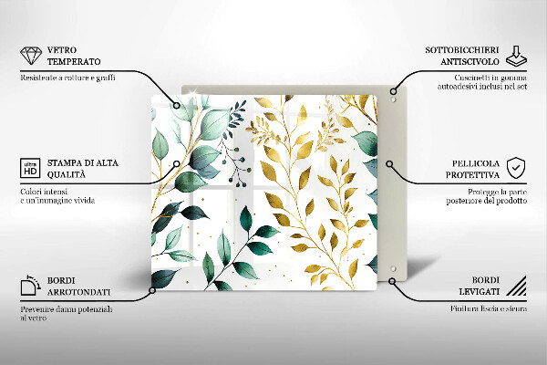 Placă sticla protectie aragaz Frunze verzi și aurii