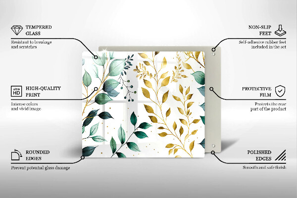 Placă sticla protectie aragaz Frunze verzi și aurii