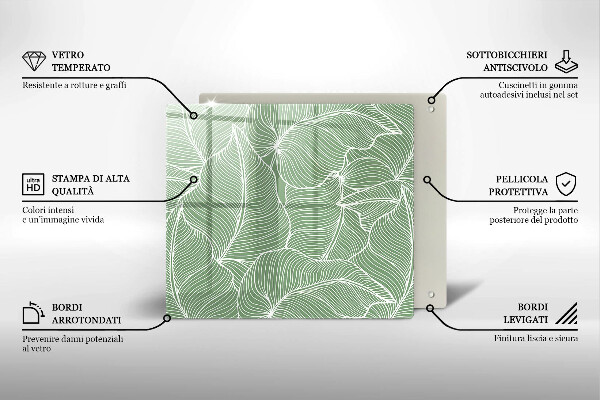 Placă sticla protectie aragaz Frunze liniare