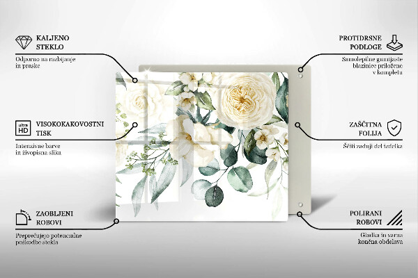 Placă sticla protectie aragaz Acuarelă flori