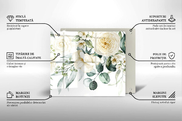 Placă sticla protectie aragaz Acuarelă flori