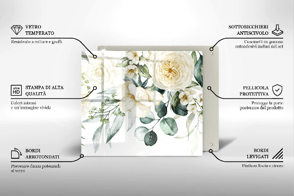 Placă sticla protectie aragaz Acuarelă flori