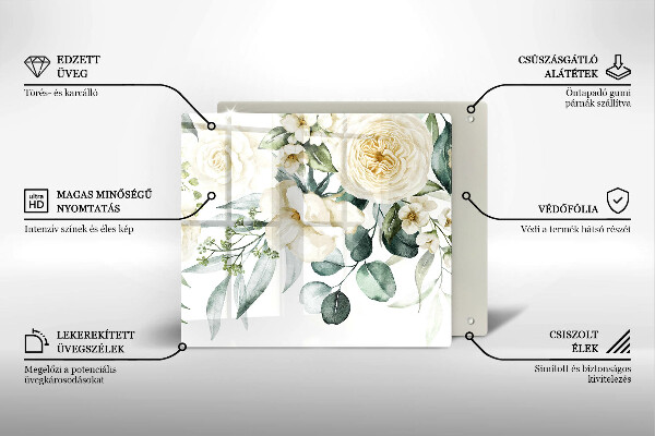 Placă sticla protectie aragaz Acuarelă flori