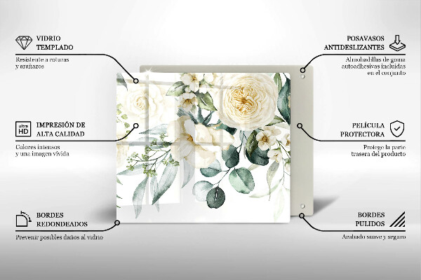 Placă sticla protectie aragaz Acuarelă flori