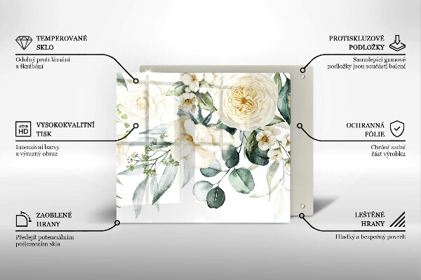 Placă sticla protectie aragaz Acuarelă flori