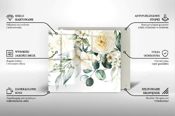 Placă sticla protectie aragaz Acuarelă flori