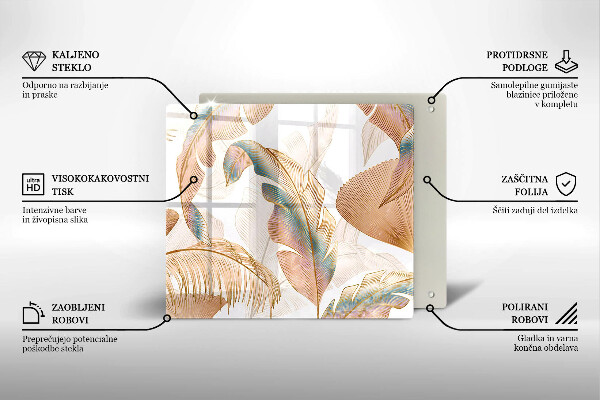 Placă sticla protectie aragaz Pene și frunze boho