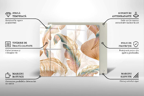 Placă sticla protectie aragaz Pene și frunze boho