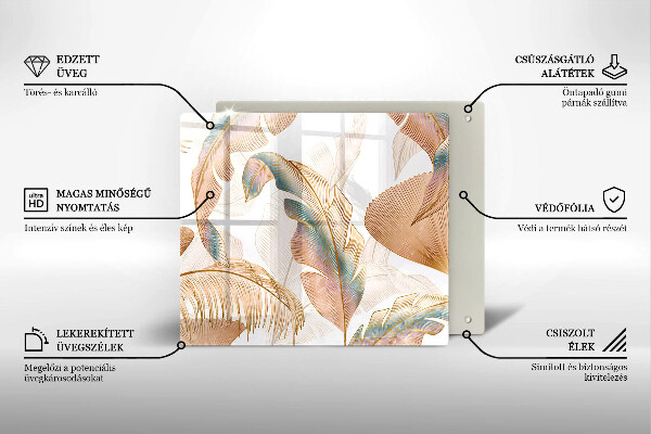 Placă sticla protectie aragaz Pene și frunze boho