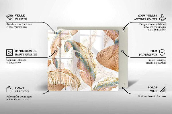 Placă sticla protectie aragaz Pene și frunze boho