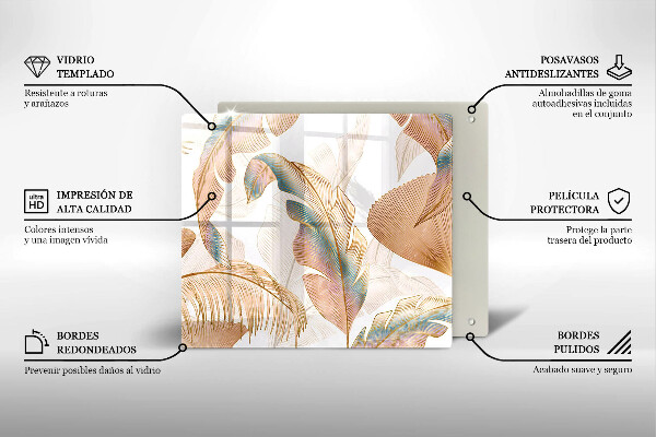 Placă sticla protectie aragaz Pene și frunze boho