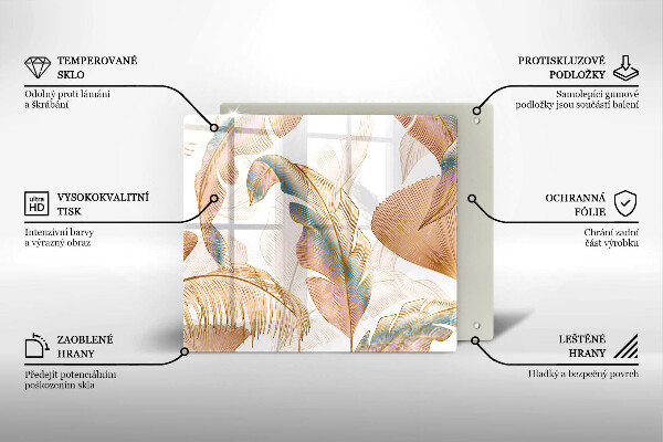 Placă sticla protectie aragaz Pene și frunze boho