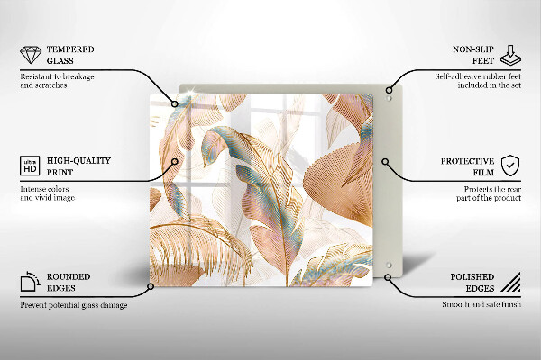 Placă sticla protectie aragaz Pene și frunze boho