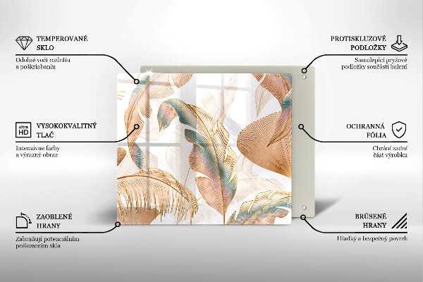 Placă sticla protectie aragaz Pene și frunze boho