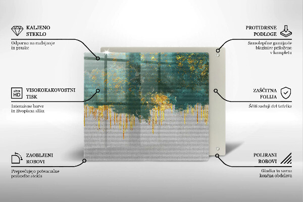 Placă sticla protectie aragaz Abstracție cu aur