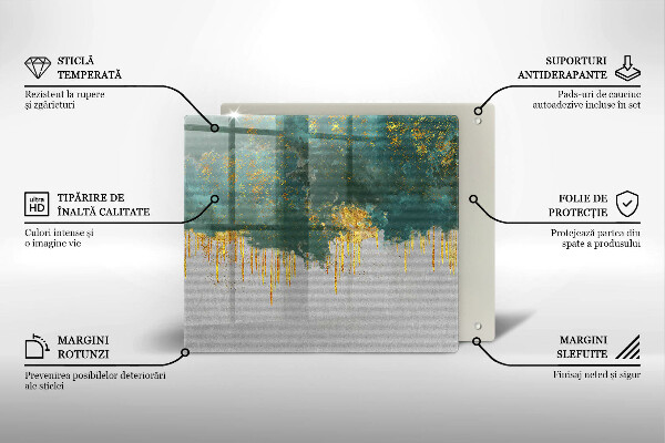 Placă sticla protectie aragaz Abstracție cu aur